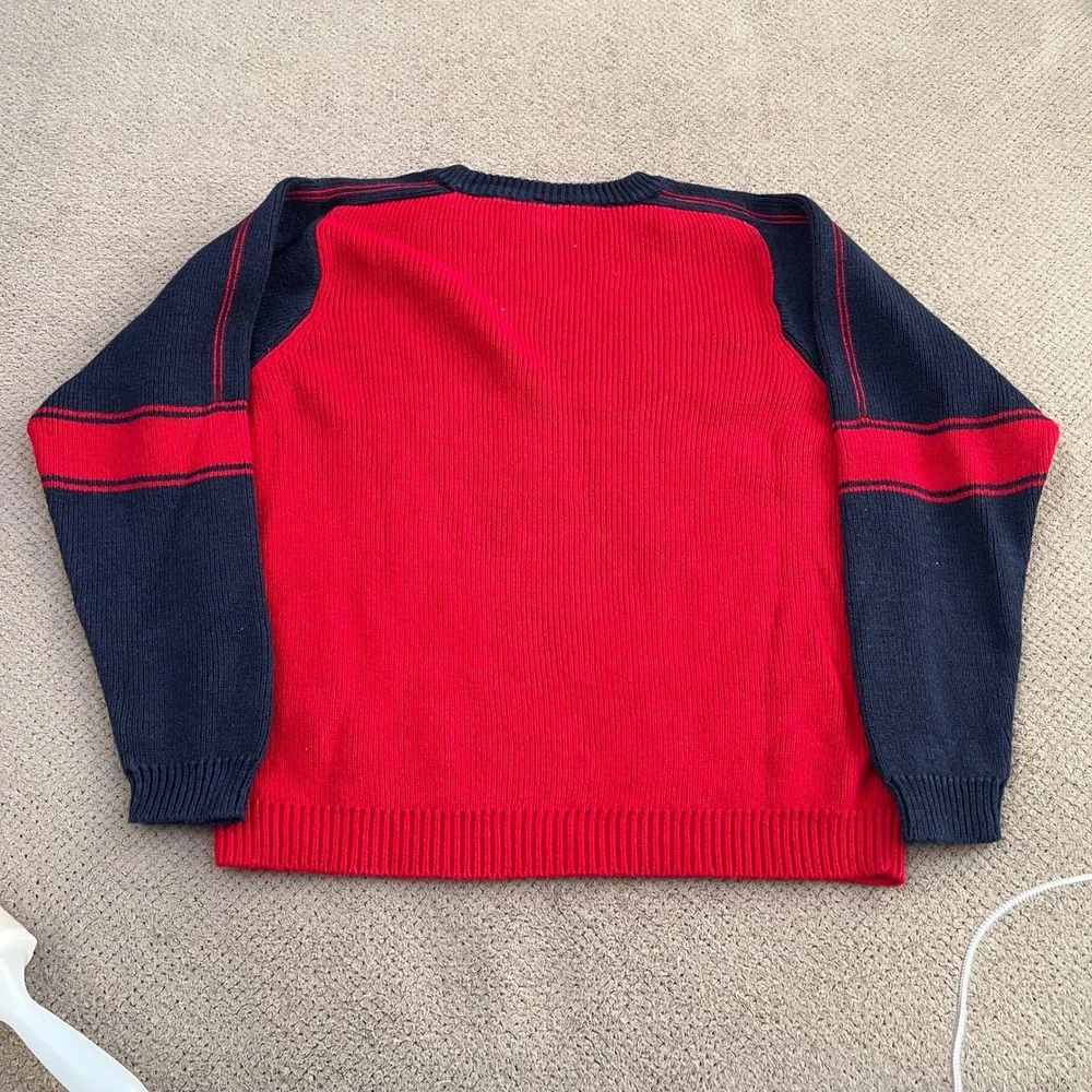Vintage 1990s Old Navy Red‎ Navy Blue Colorblock Striped Knit Sweater Size 8